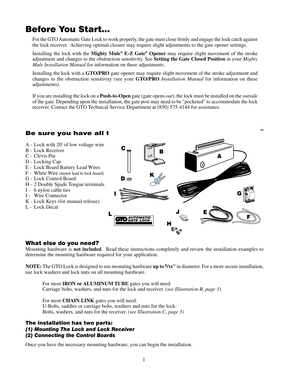 Before you start | Mighty Mule FM143 User Manual | Page 2 / 13