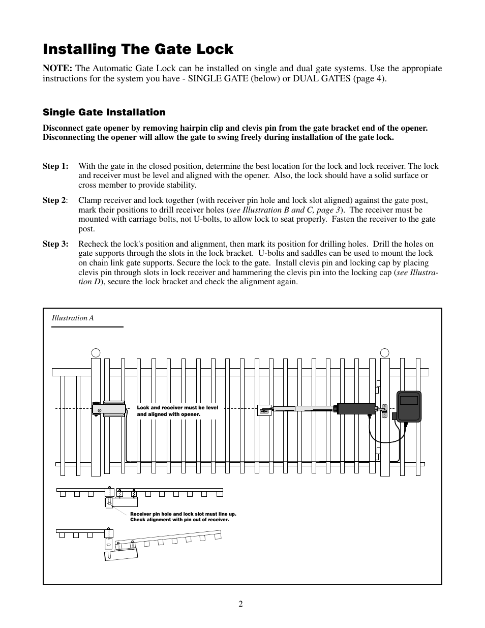 Installing the gate lock | Mighty Mule FM143 User Manual | Page 3 / 13