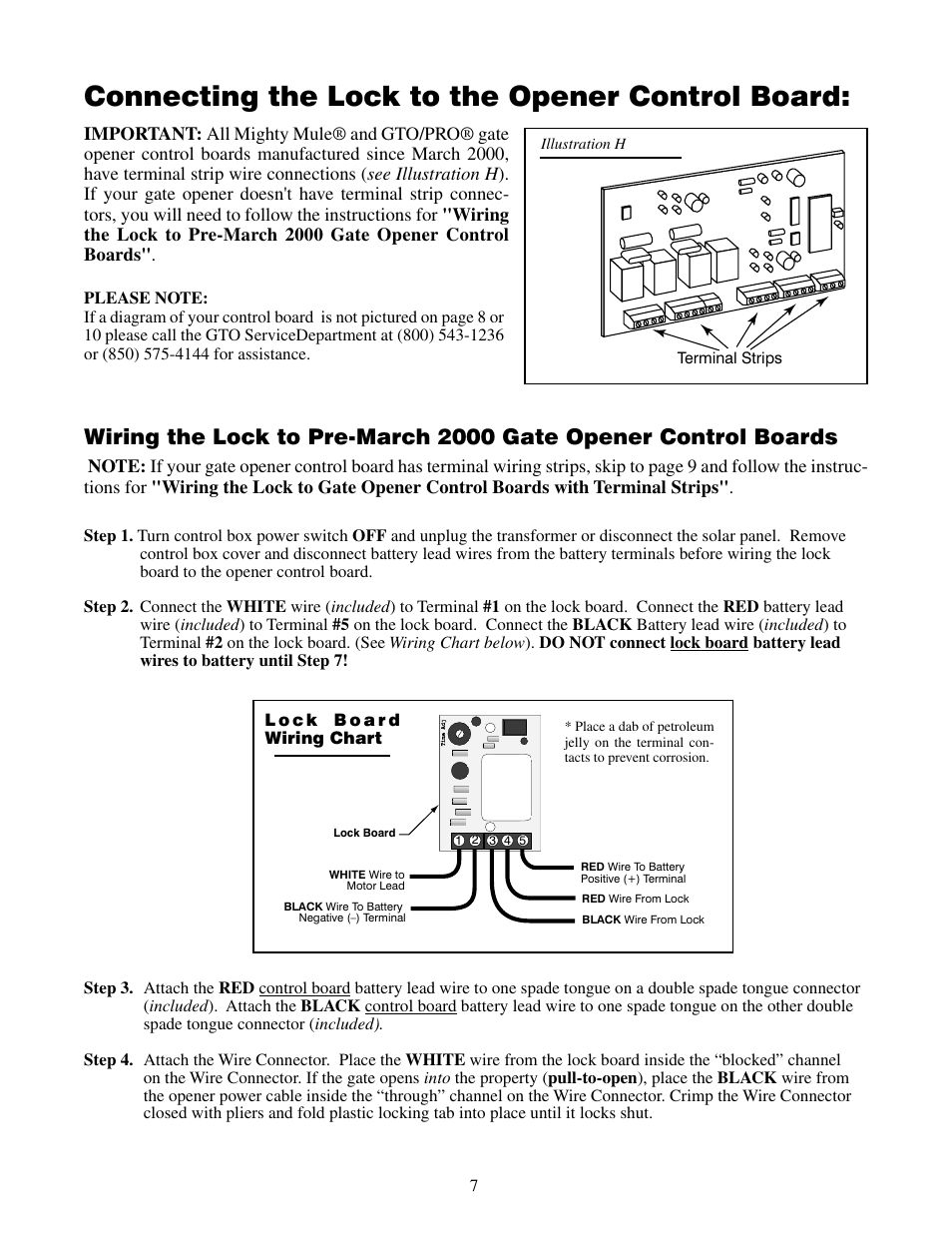 Connecting the lock to the opener control board | Mighty Mule FM143 User Manual | Page 8 / 13