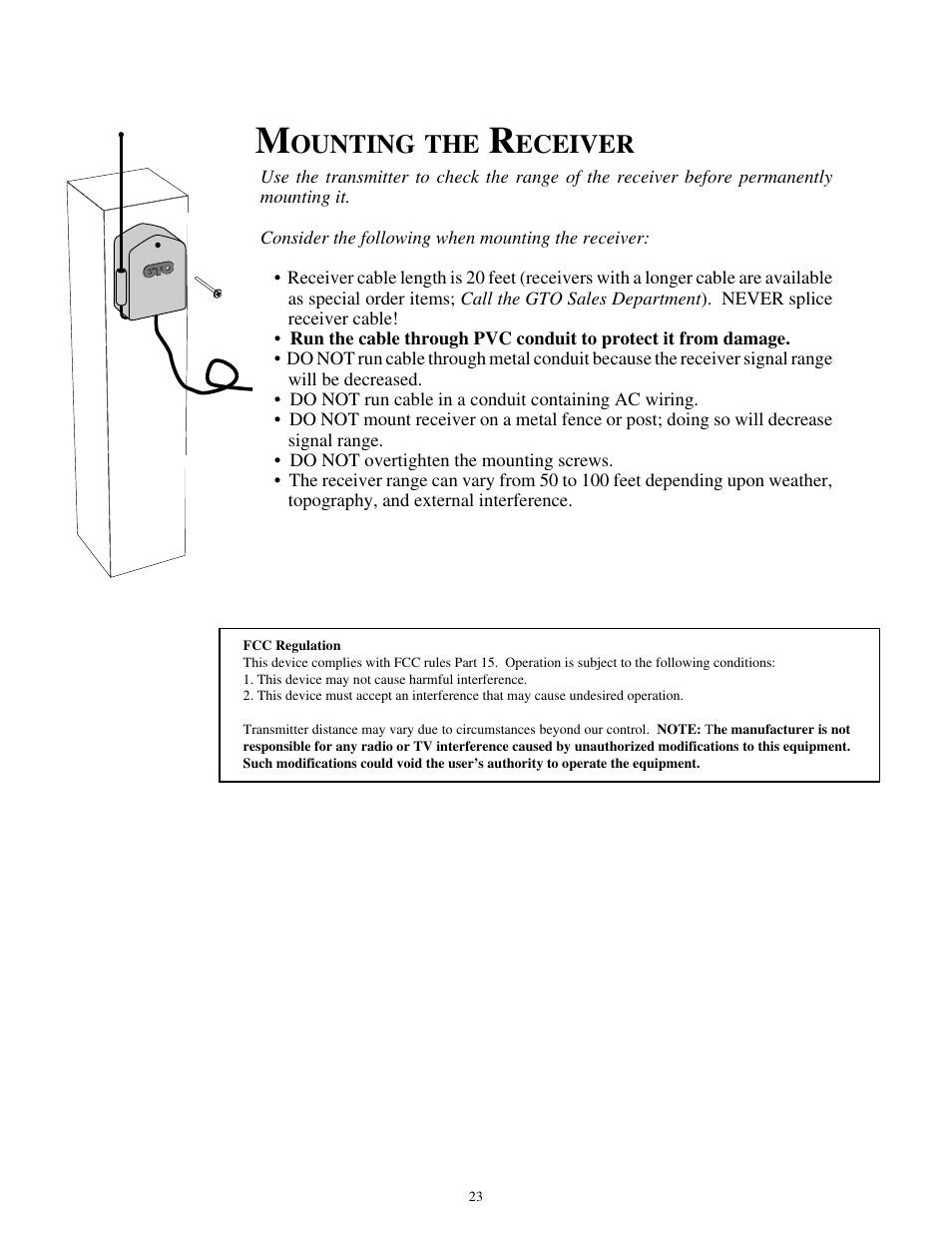 Ounting, Eceiver | GTO SL-1000 User Manual | Page 26 / 44