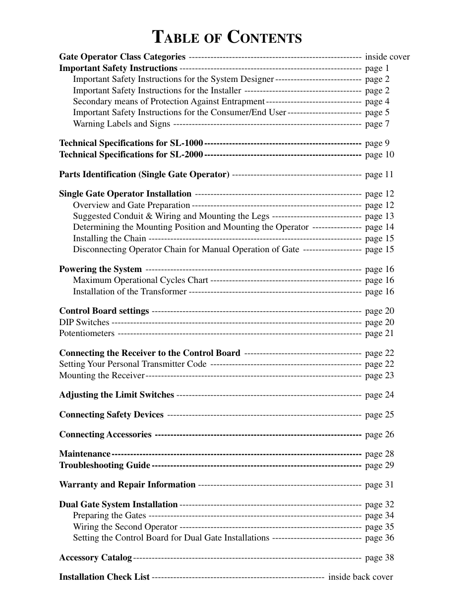 Able, Ontents | GTO SL-1000 User Manual | Page 3 / 44