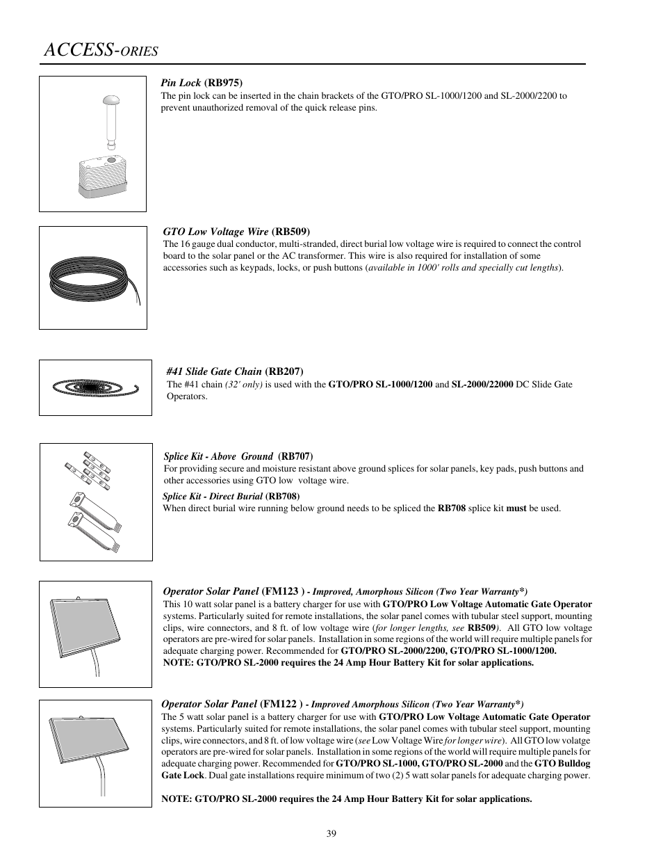 Access, Ories | GTO SL-1000 User Manual | Page 42 / 44