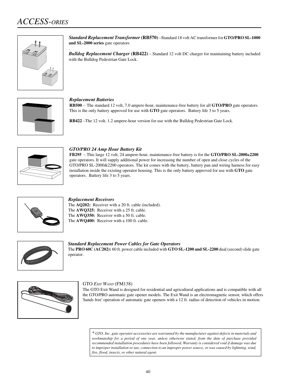 Access, Ories | GTO SL-1000 User Manual | Page 43 / 44