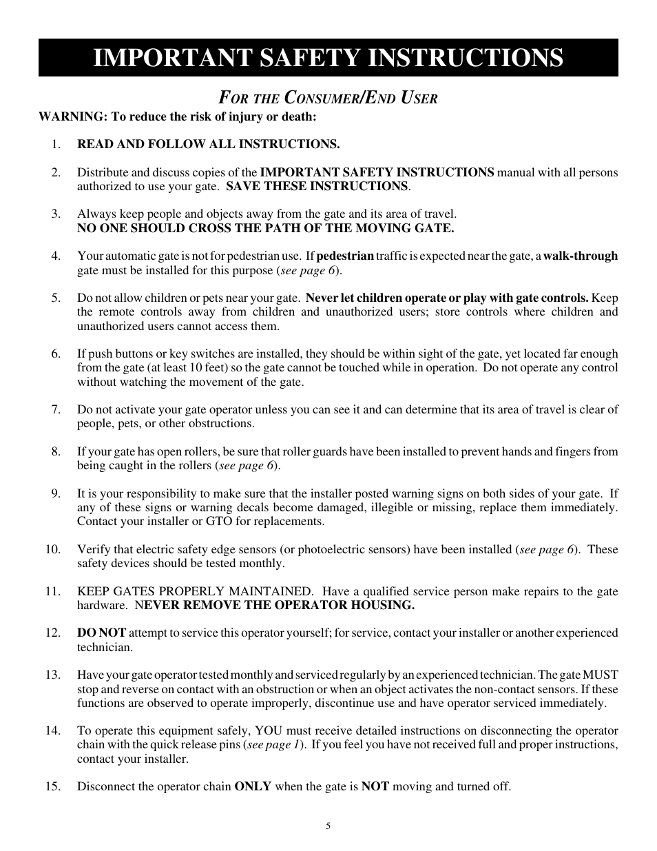 Important safety instructions | GTO SL-1000 User Manual | Page 8 / 44