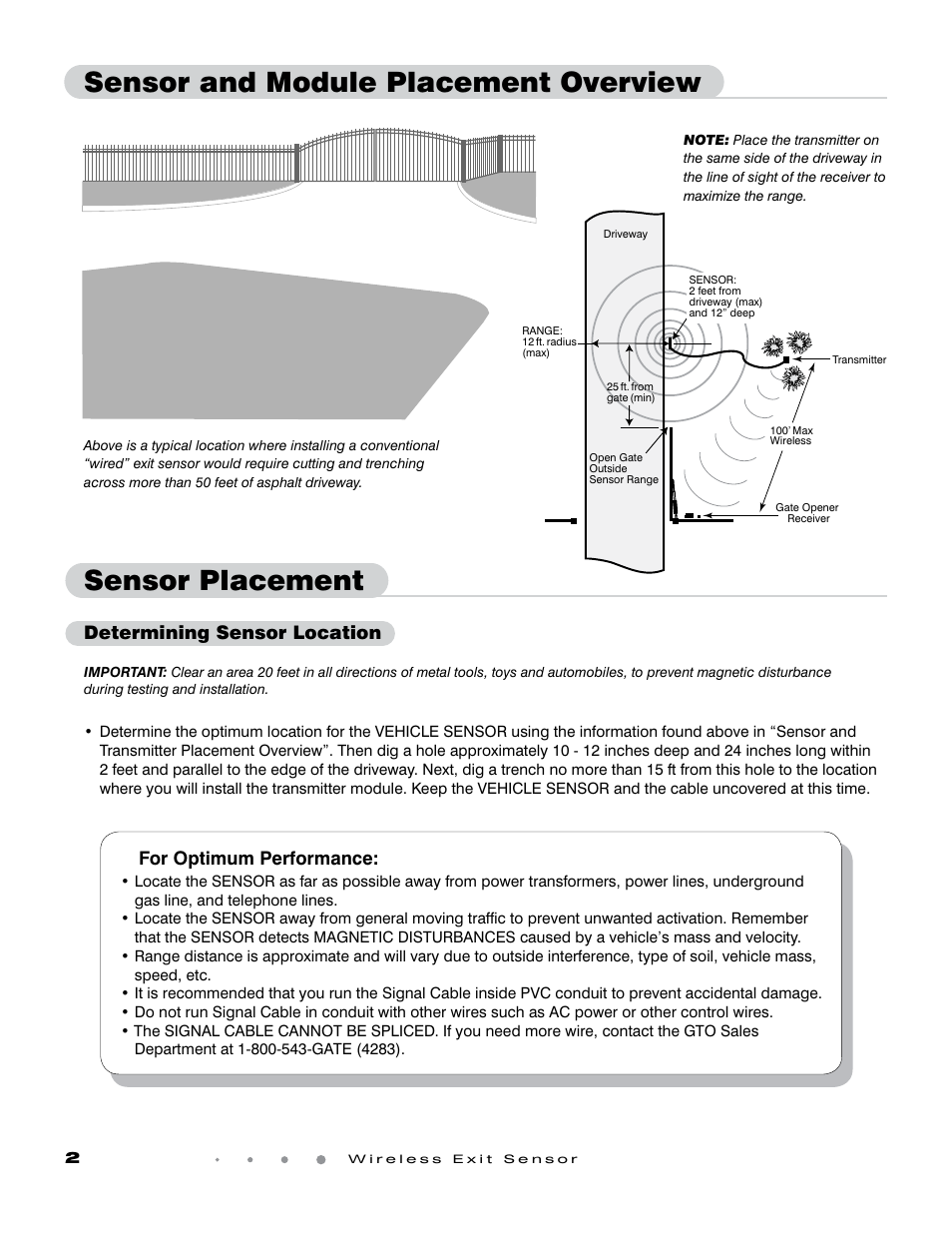 Sensor and module placement overview, Sensor placement | GTO Wireless Exit Sensors GTO User Manual | Page 2 / 9