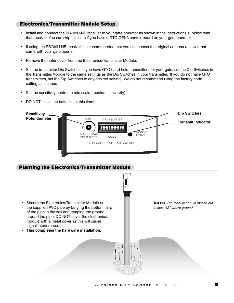 GTO Wireless Exit Sensors GTO User Manual | Page 5 / 9