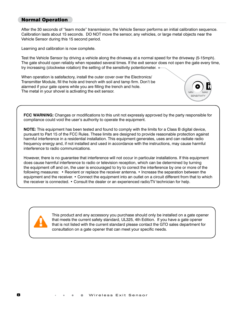 Normal operation | GTO Wireless Exit Sensors GTO User Manual | Page 8 / 9