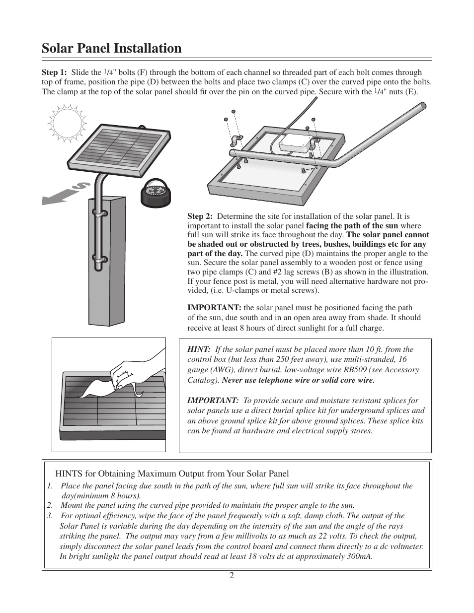 Solar panel installation | GTO FM121 User Manual | Page 2 / 6