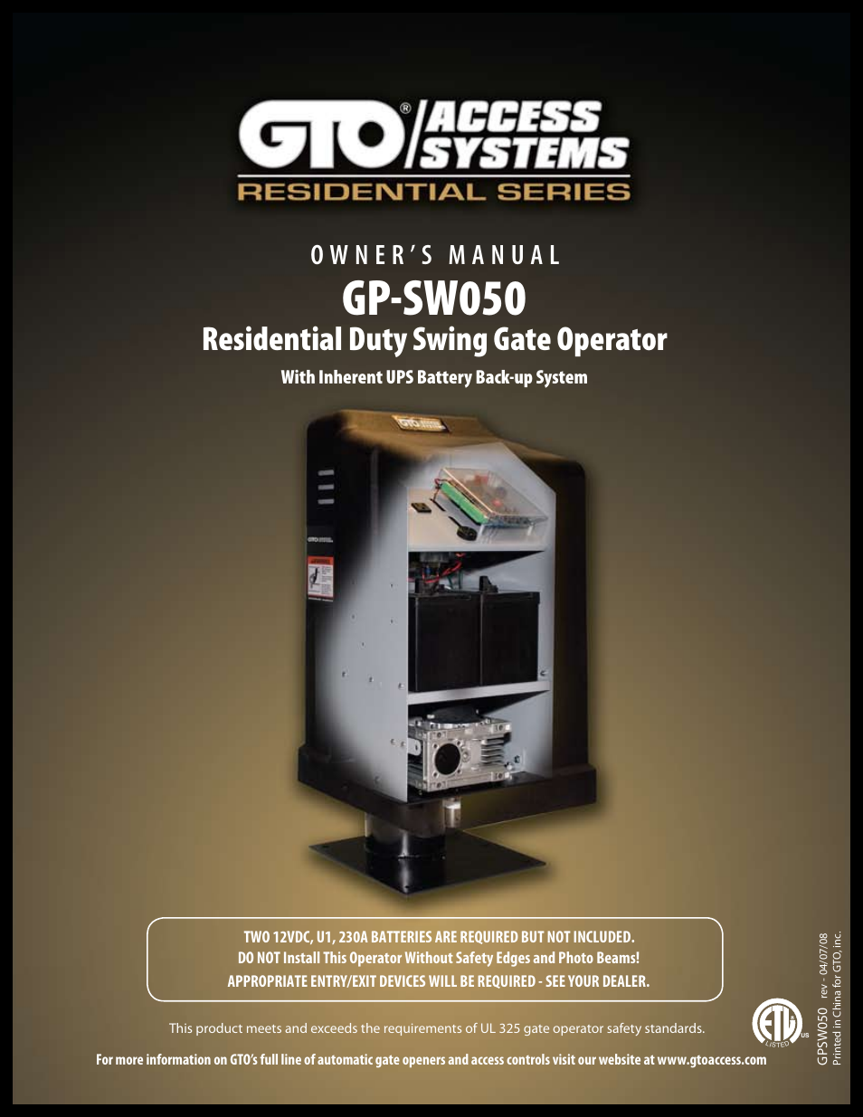 GTO GP-SW050 User Manual | 37 pages