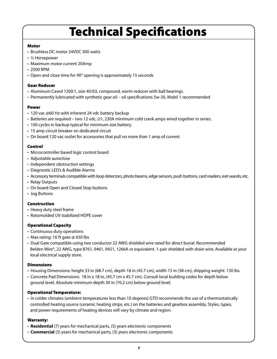 Technical specifications | GTO GP-SW050 User Manual | Page 10 / 37