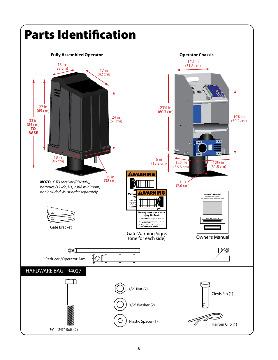Parts identification, Hardware bag - r4027 | GTO GP-SW050 User Manual | Page 11 / 37