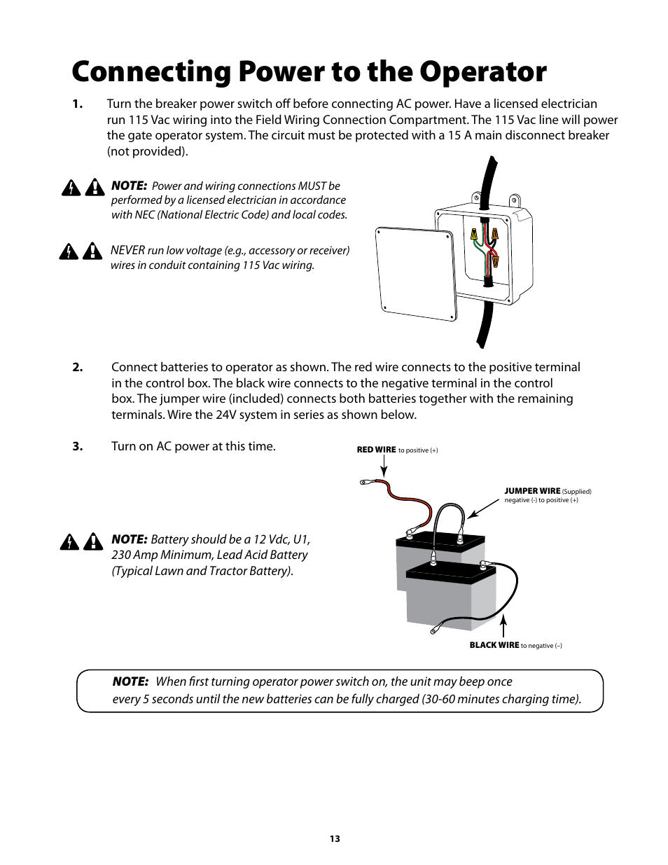 Connecting power to the operator | GTO GP-SW050 User Manual | Page 16 / 37