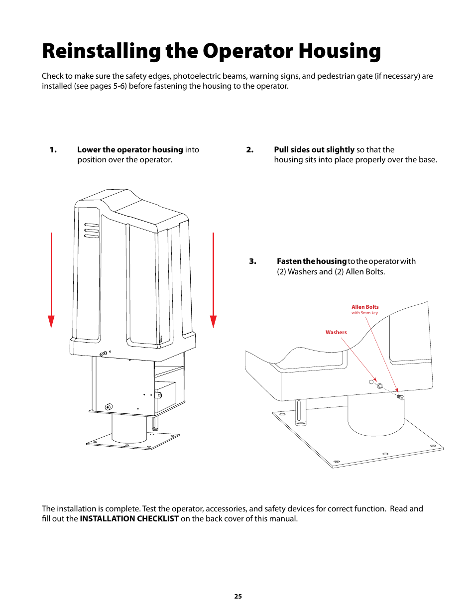 Reinstalling the operator housing | GTO GP-SW050 User Manual | Page 28 / 37
