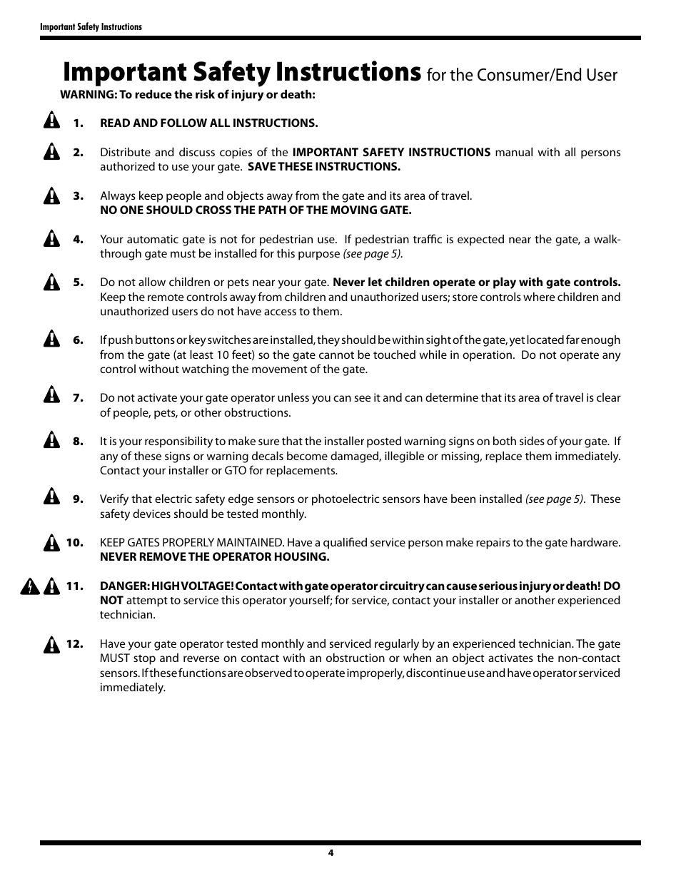 Important safety instructions, For the consumer/end user | GTO GP-SW050 User Manual | Page 7 / 37