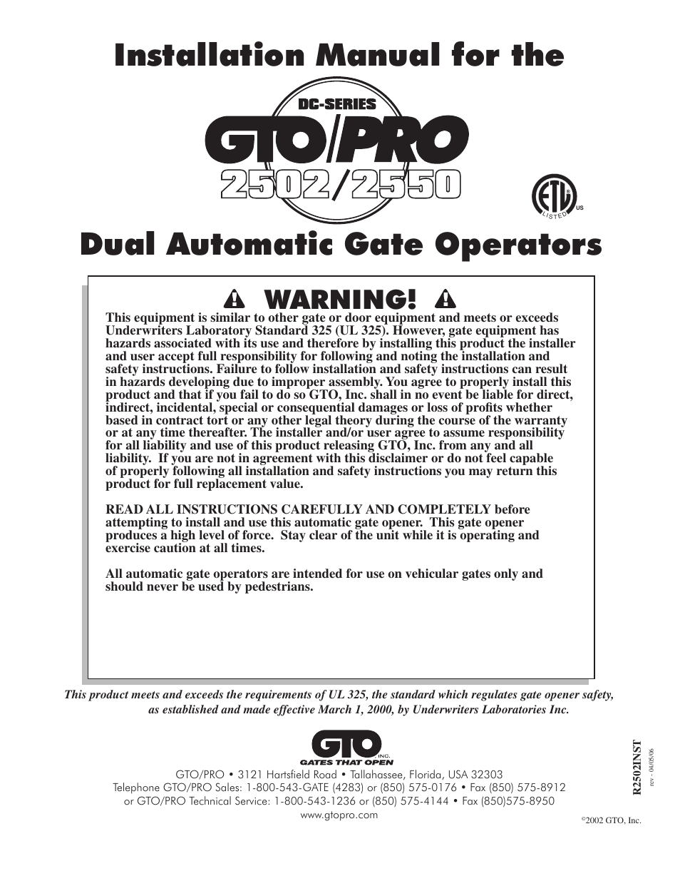 GTO 2502 User Manual | 44 pages