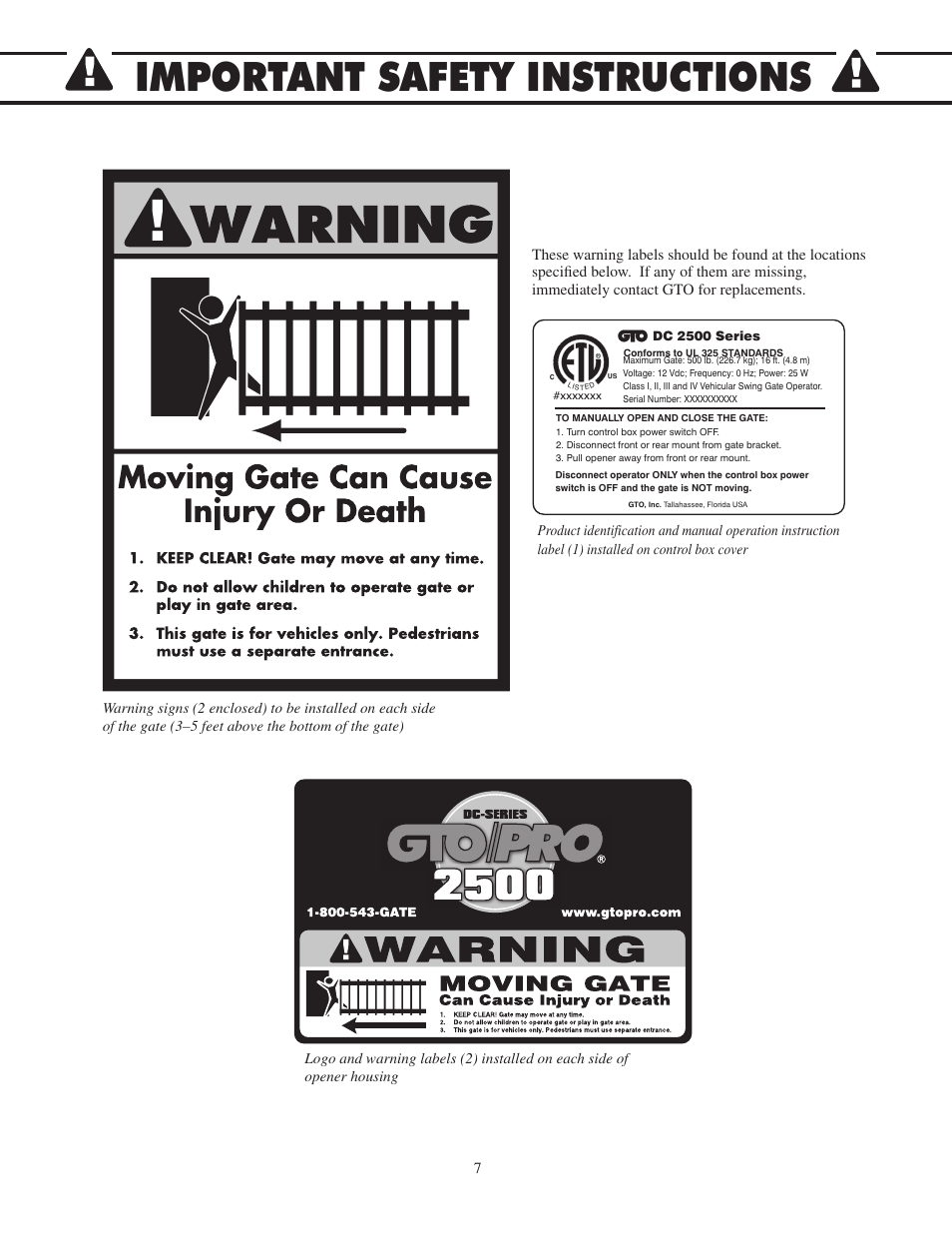 Important safety instructions | GTO 2502 User Manual | Page 11 / 44