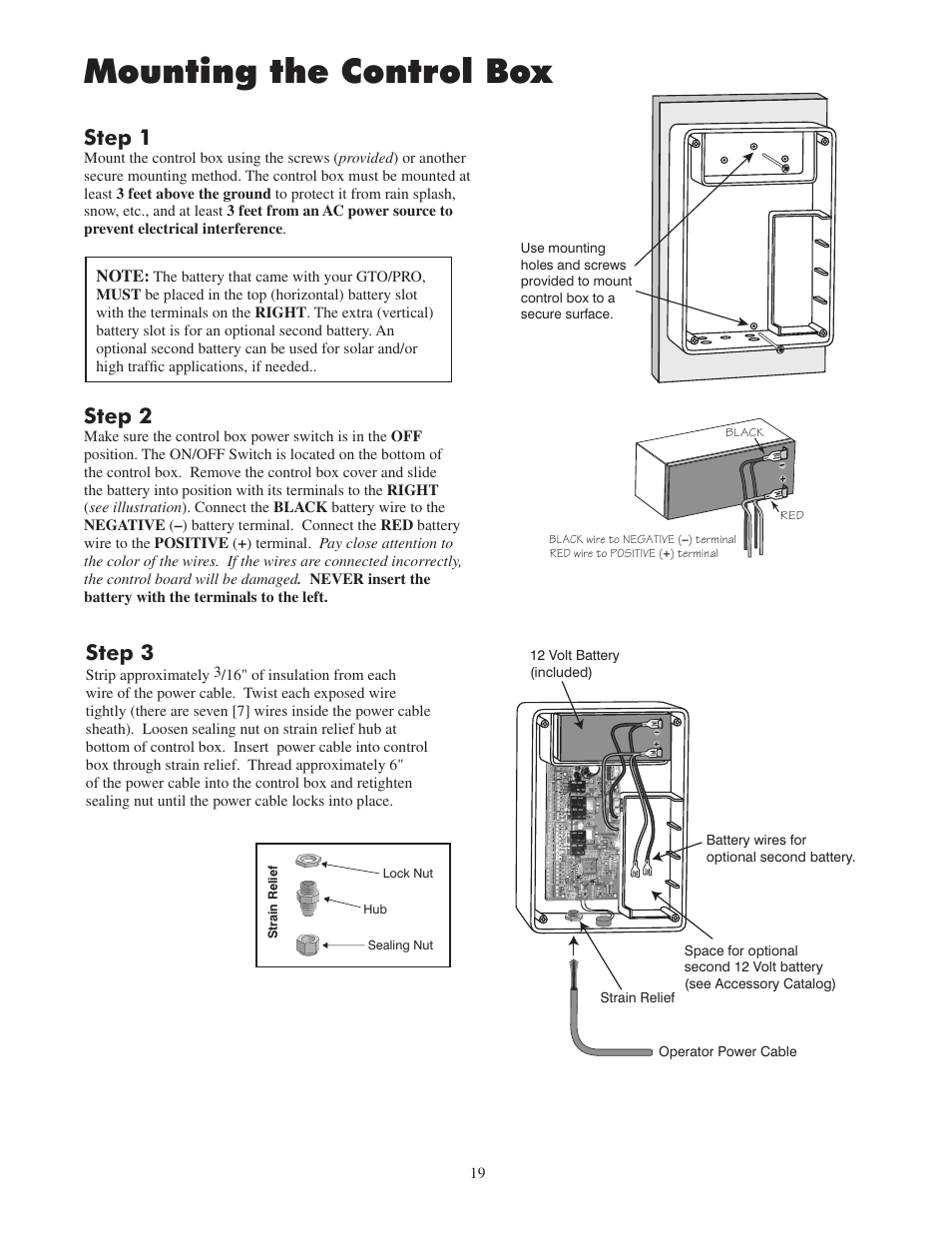 Mounting the control box, Step 2, Step 3 | Step 1 | GTO 2502 User Manual | Page 23 / 44