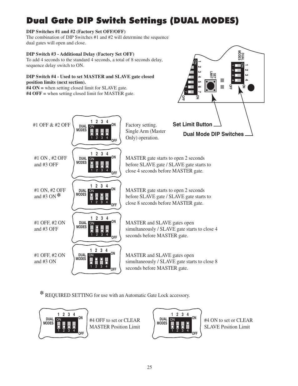 Dual gate dip switch settings (dual modes) | GTO 2502 User Manual | Page 29 / 44