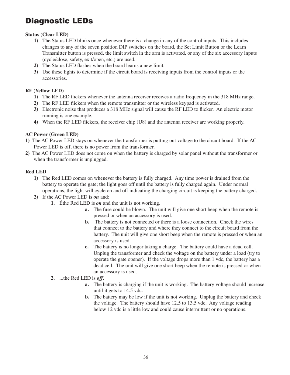 Diagnostic leds | GTO 2502 User Manual | Page 40 / 44