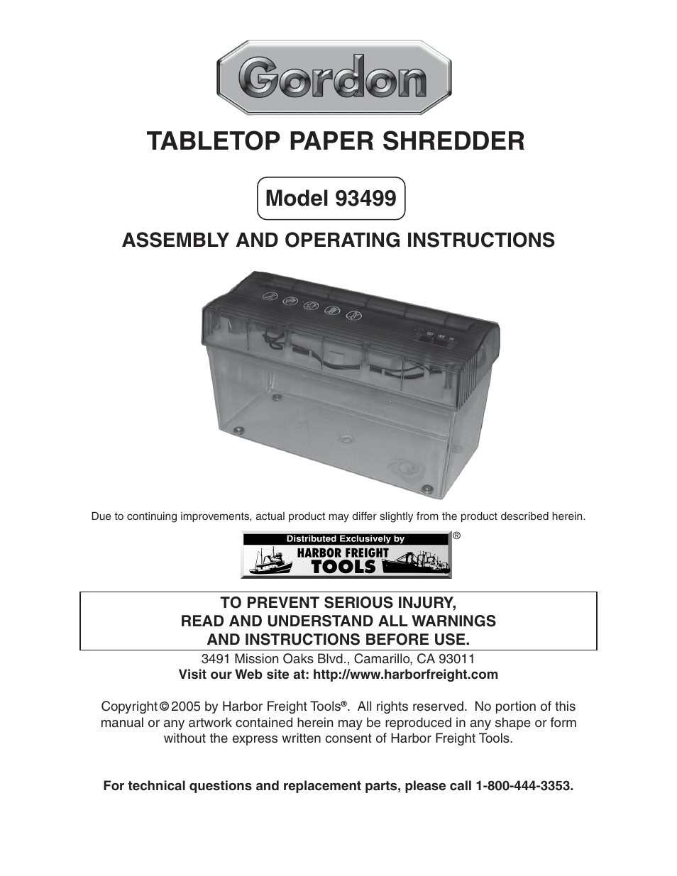 Gordon Tool 93499 User Manual | 12 pages