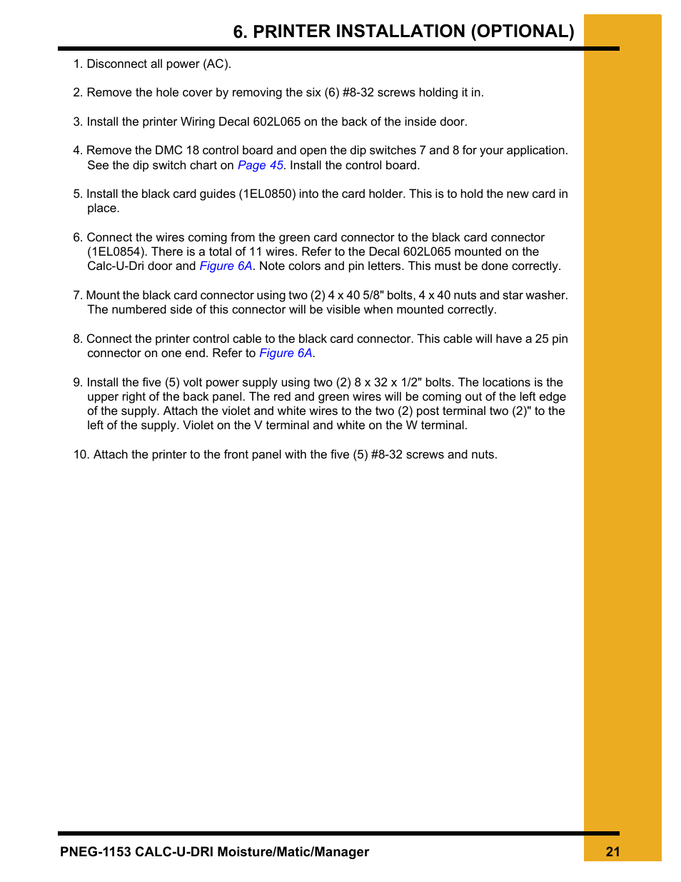 Chapter 6 printer installation (optional), Printer installation (optional) | GSI Outdoors PNEG-1153 User Manual | Page 21 / 46