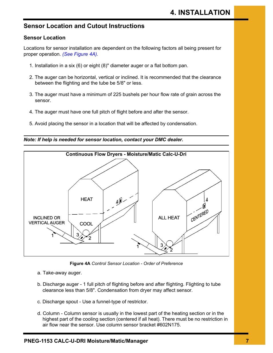 Chapter 4 installation, Sensor location and cutout instructions, Installation | GSI Outdoors PNEG-1153 User Manual | Page 7 / 46