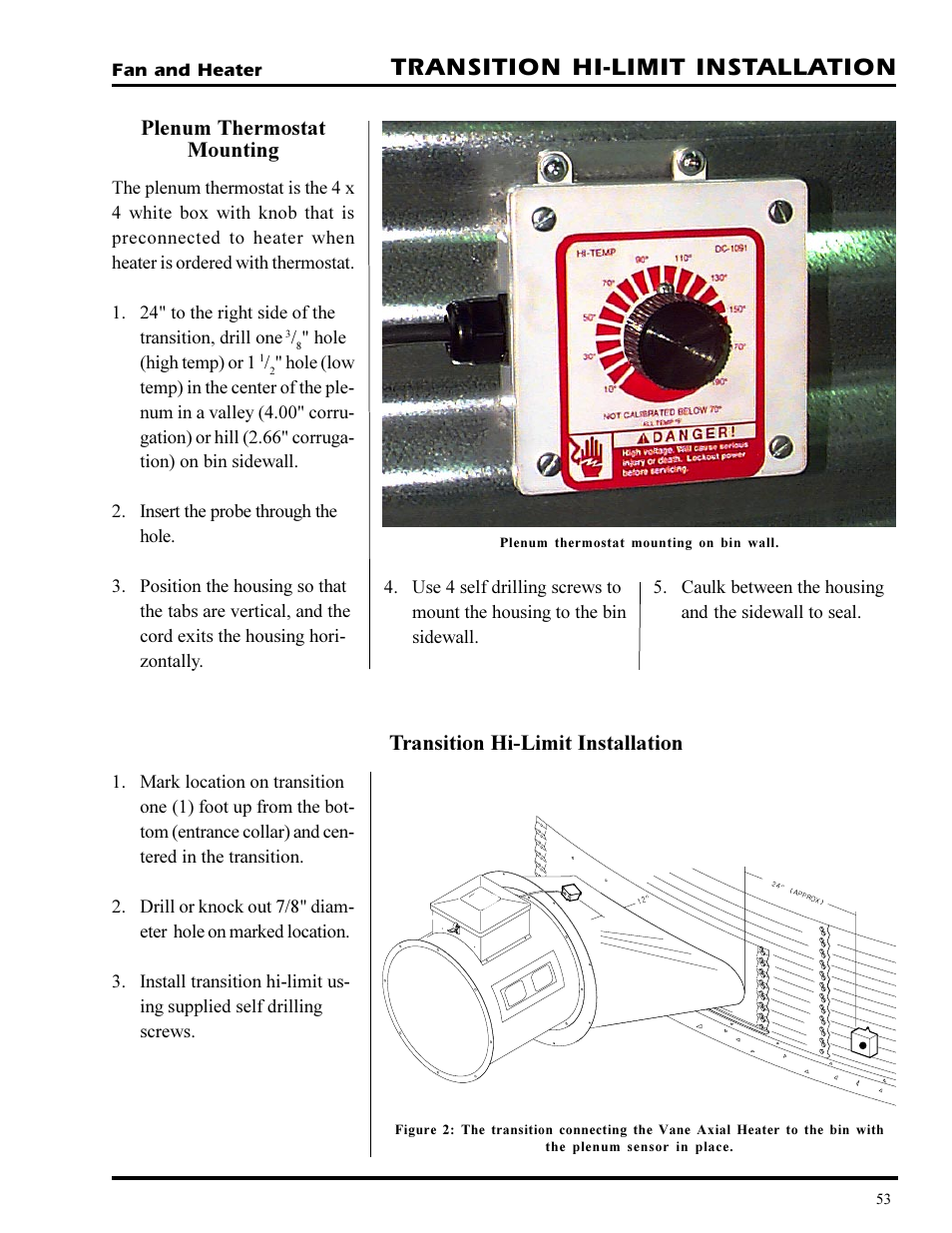 Transition hi-limit installation, Plenum thermostat mounting | GSI Outdoors PNEG-377 User Manual | Page 53 / 98