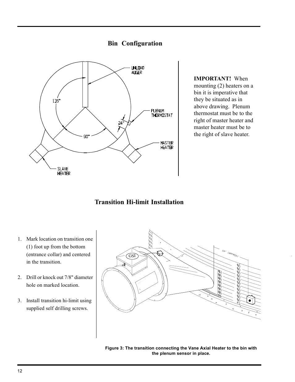 Installation, Transition hi-limit installation, Bin configuration | GSI Outdoors VLC User Manual | Page 12 / 37