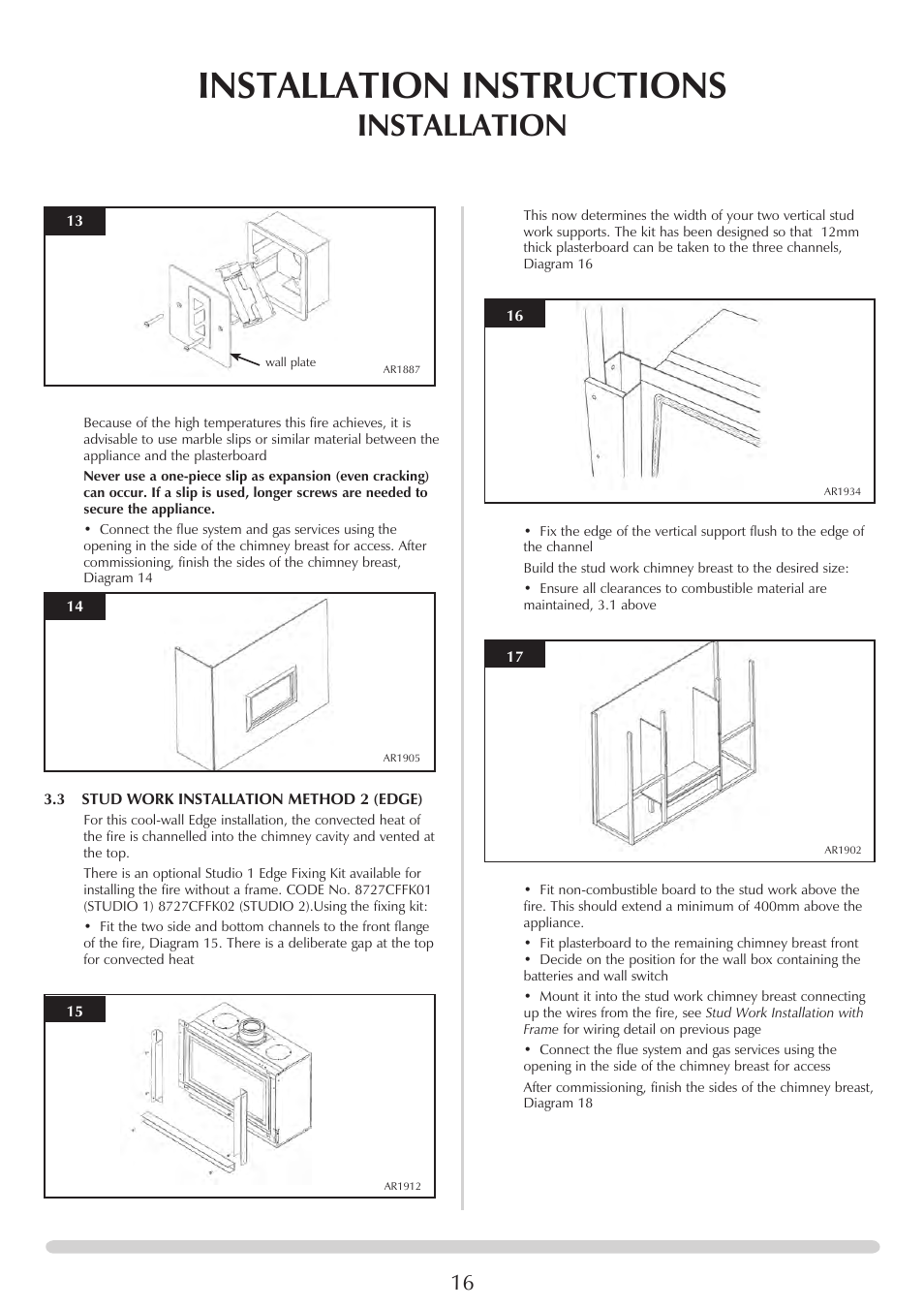 Installation instructions, Installation | Stovax STUDIO 8700CFCHEC User Manual | Page 16 / 33