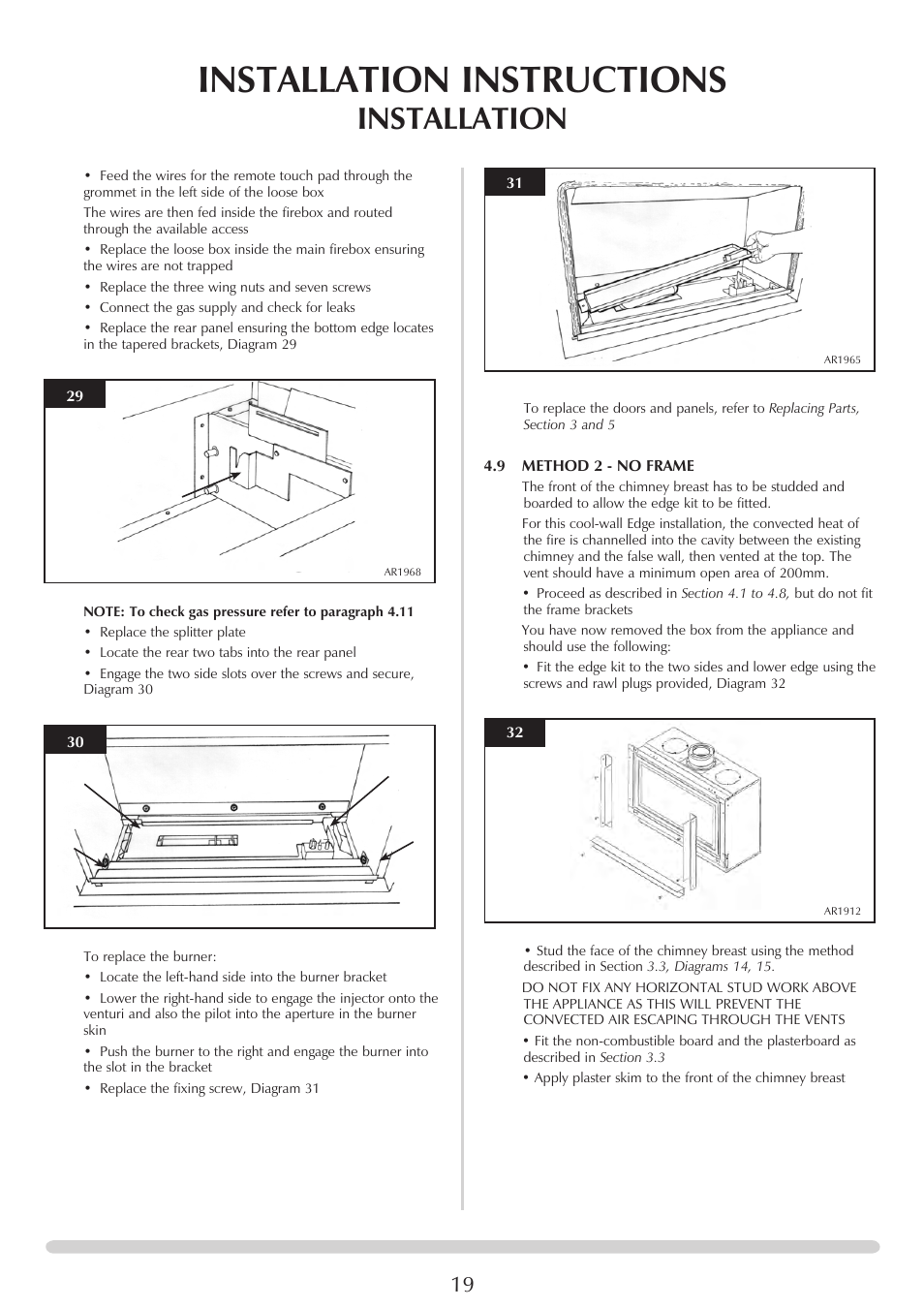 Installation instructions, Installation | Stovax STUDIO 8700CFCHEC User Manual | Page 19 / 33