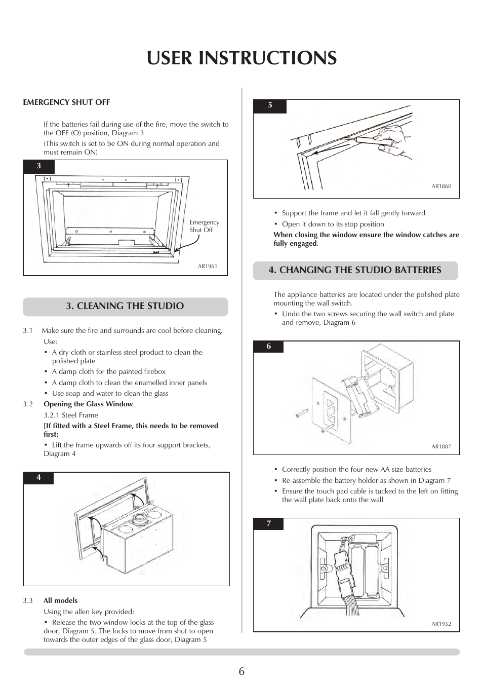 User instructions, Cleaning the studio, Changing the studio batteries | Stovax STUDIO 8700CFCHEC User Manual | Page 6 / 33