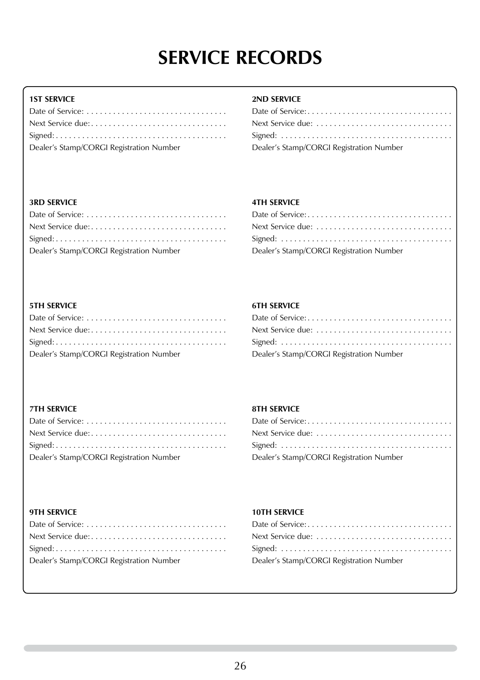 Service records | Stovax Riva Nemos 8627 MA User Manual | Page 26 / 28