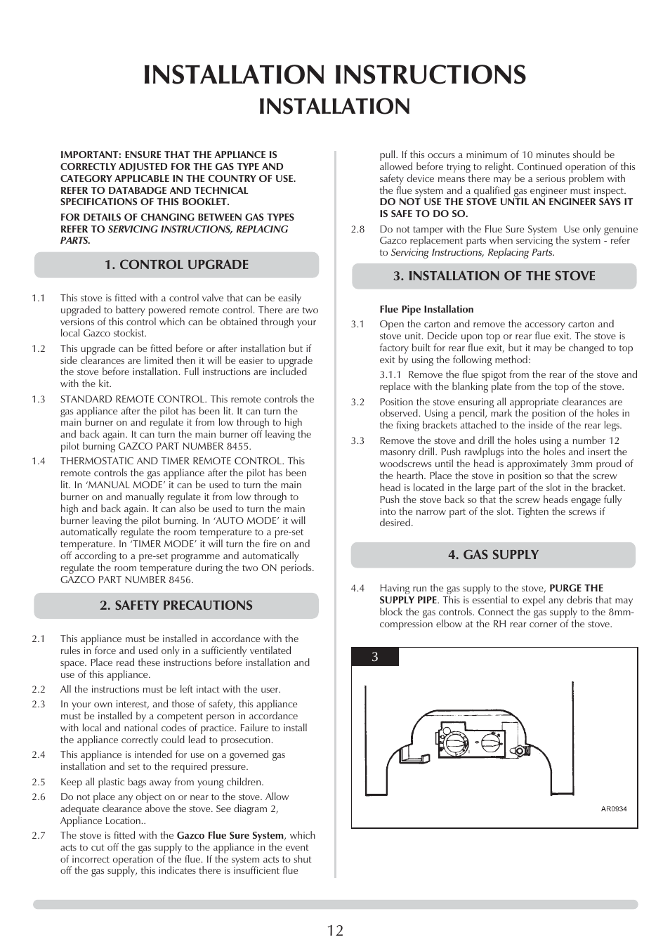 Installation instructions, Installation | Stovax 8564 User Manual | Page 12 / 28