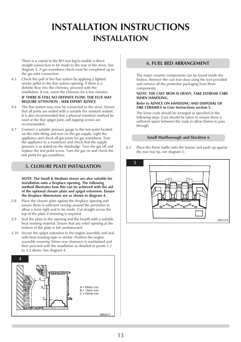 Installation instructions, Installation | Stovax 8564 User Manual | Page 13 / 28