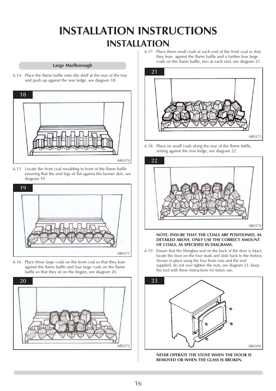 Installation instructions, Installation | Stovax 8564 User Manual | Page 16 / 28