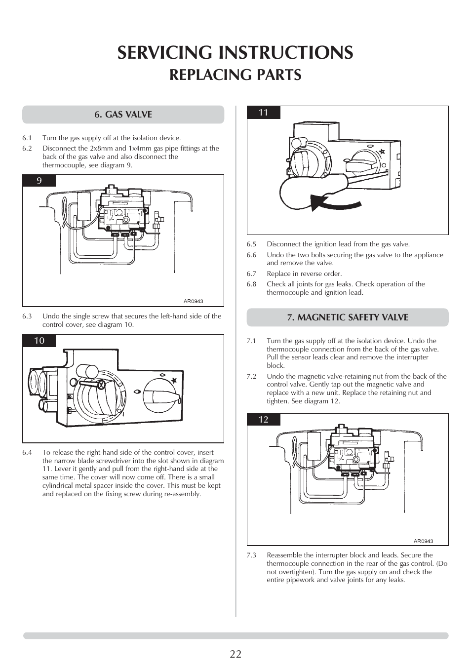 Servicing instructions, Replacing parts | Stovax 8564 User Manual | Page 22 / 28