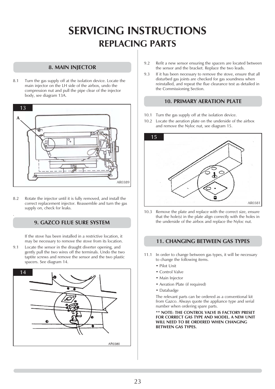 Servicing instructions, Replacing parts | Stovax 8564 User Manual | Page 23 / 28