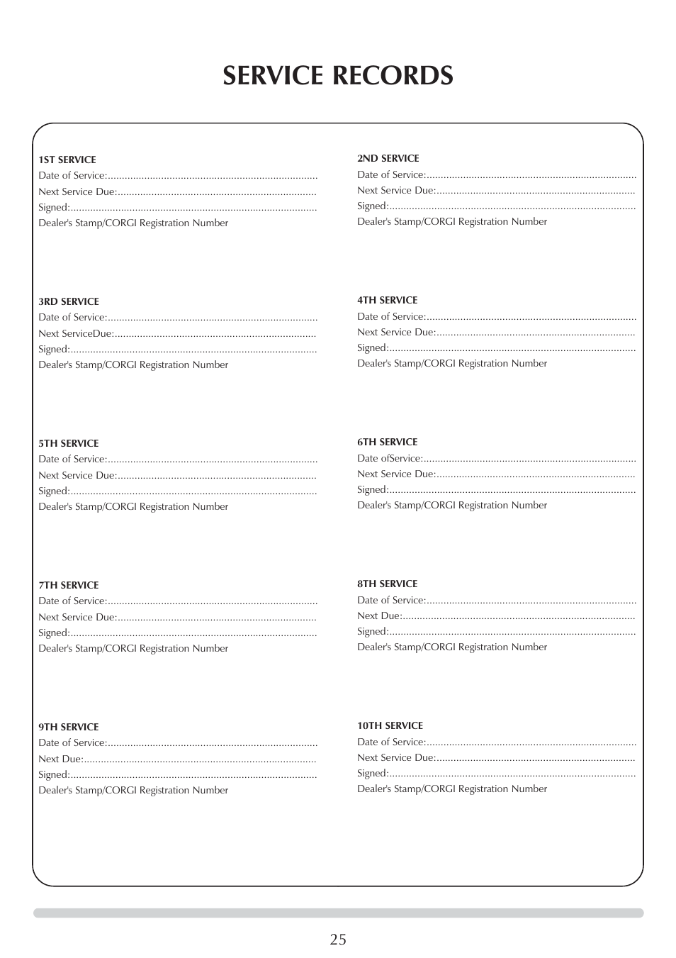Service records | Stovax 8564 User Manual | Page 25 / 28