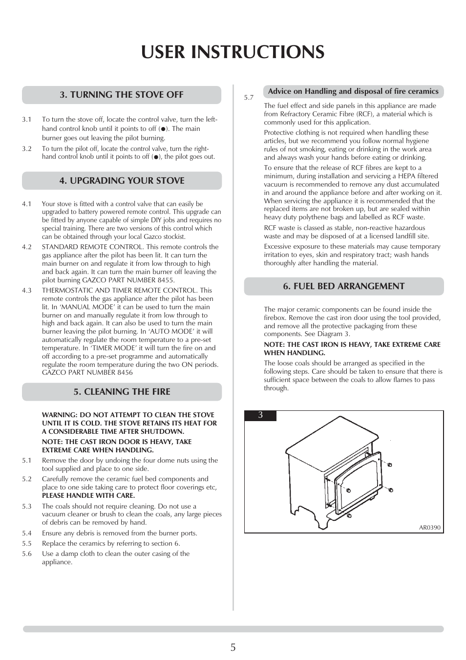 User instructions, Turning the stove off | Stovax 8564 User Manual | Page 5 / 28