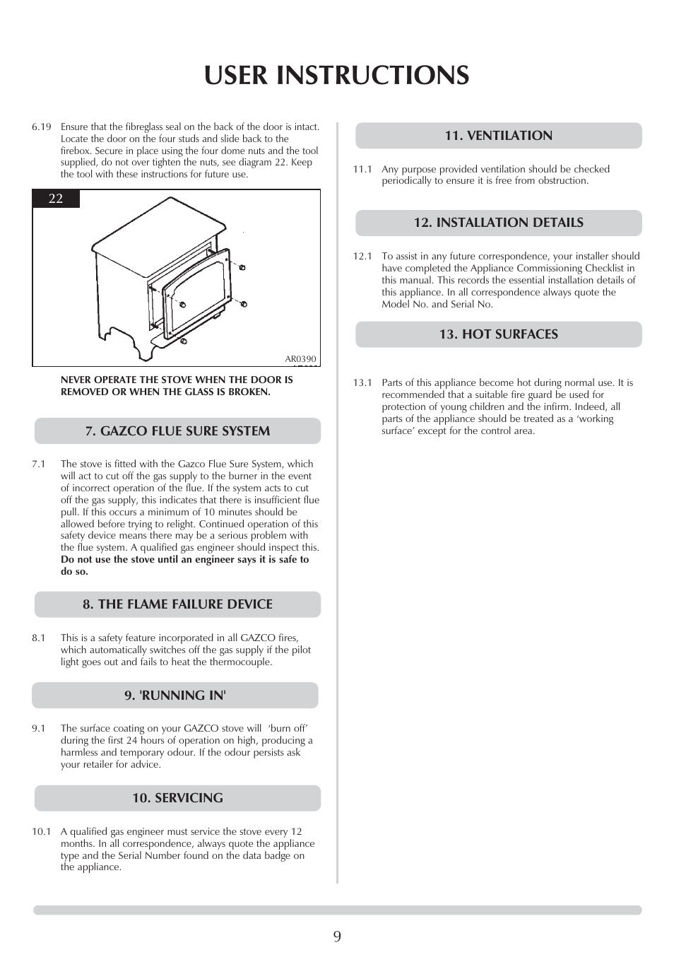 User instructions | Stovax 8564 User Manual | Page 9 / 28