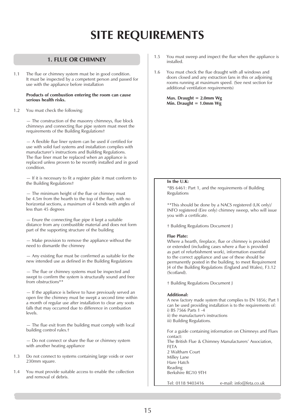 Site requirements, Flue or chimney | Stovax Stockton 7162 User Manual | Page 15 / 32