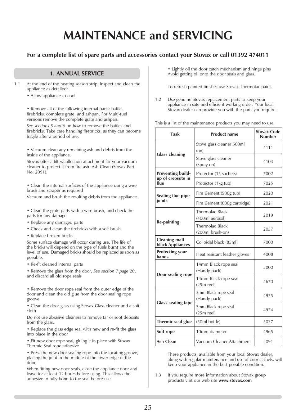 Maintenance and servicing | Stovax Stockton 7162 User Manual | Page 25 / 32