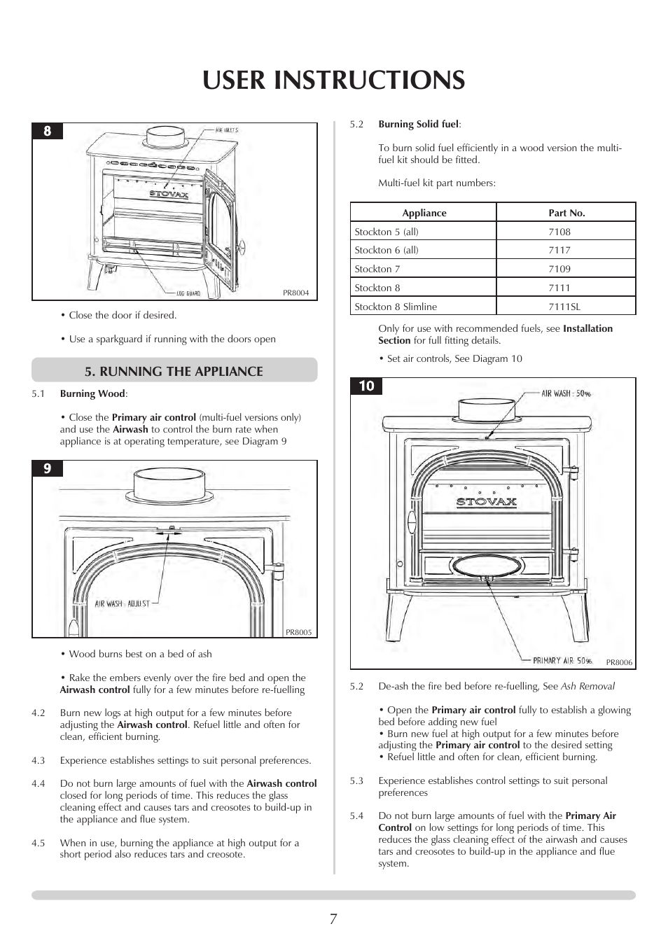 User instructions, Running the appliance | Stovax Stockton 7162 User Manual | Page 7 / 32