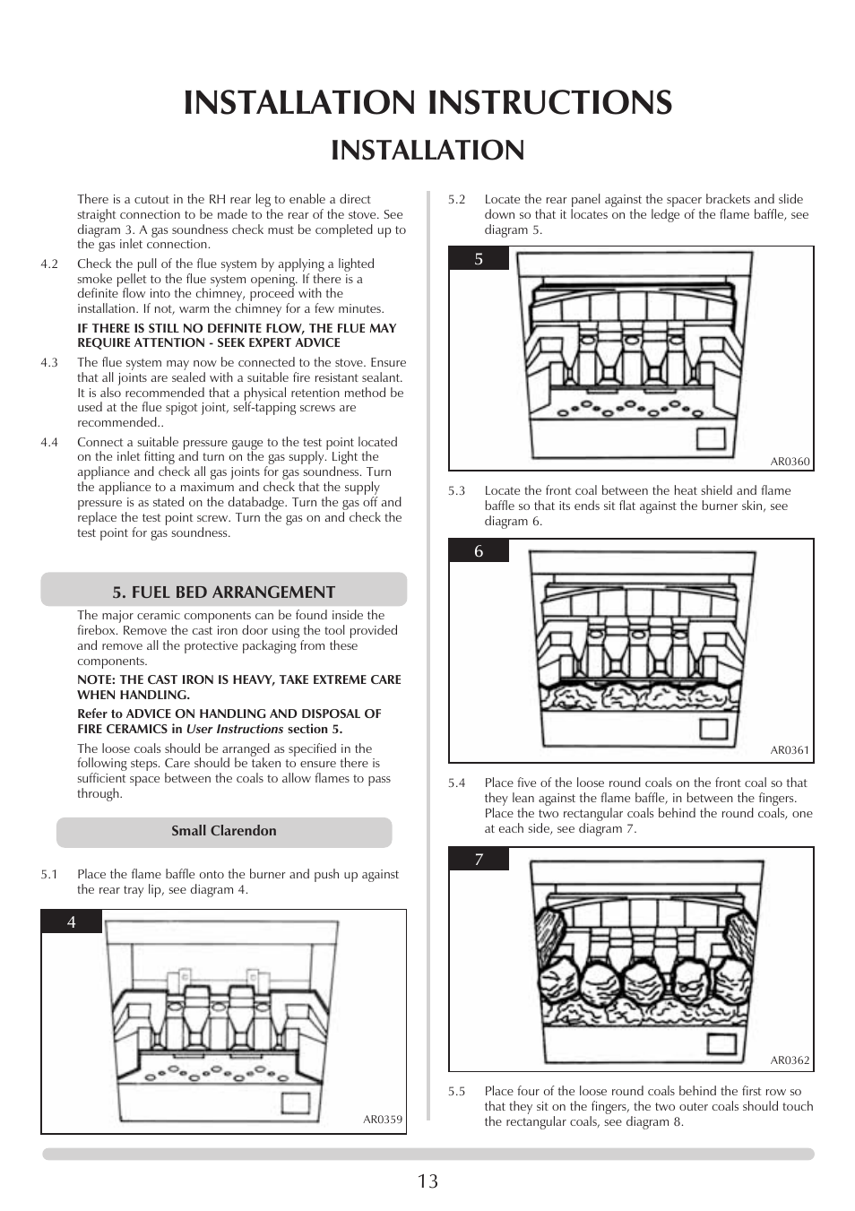 Installation instructions, Installation, Fuel bed arrangement | Stovax 8542-P8542 User Manual | Page 13 / 28