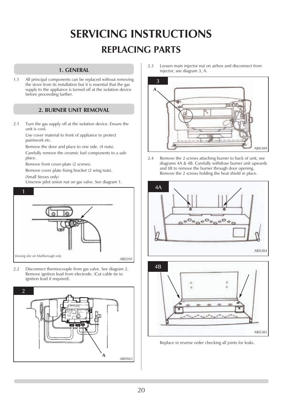 Servicing instructions, Replacing parts | Stovax 8542-P8542 User Manual | Page 20 / 28