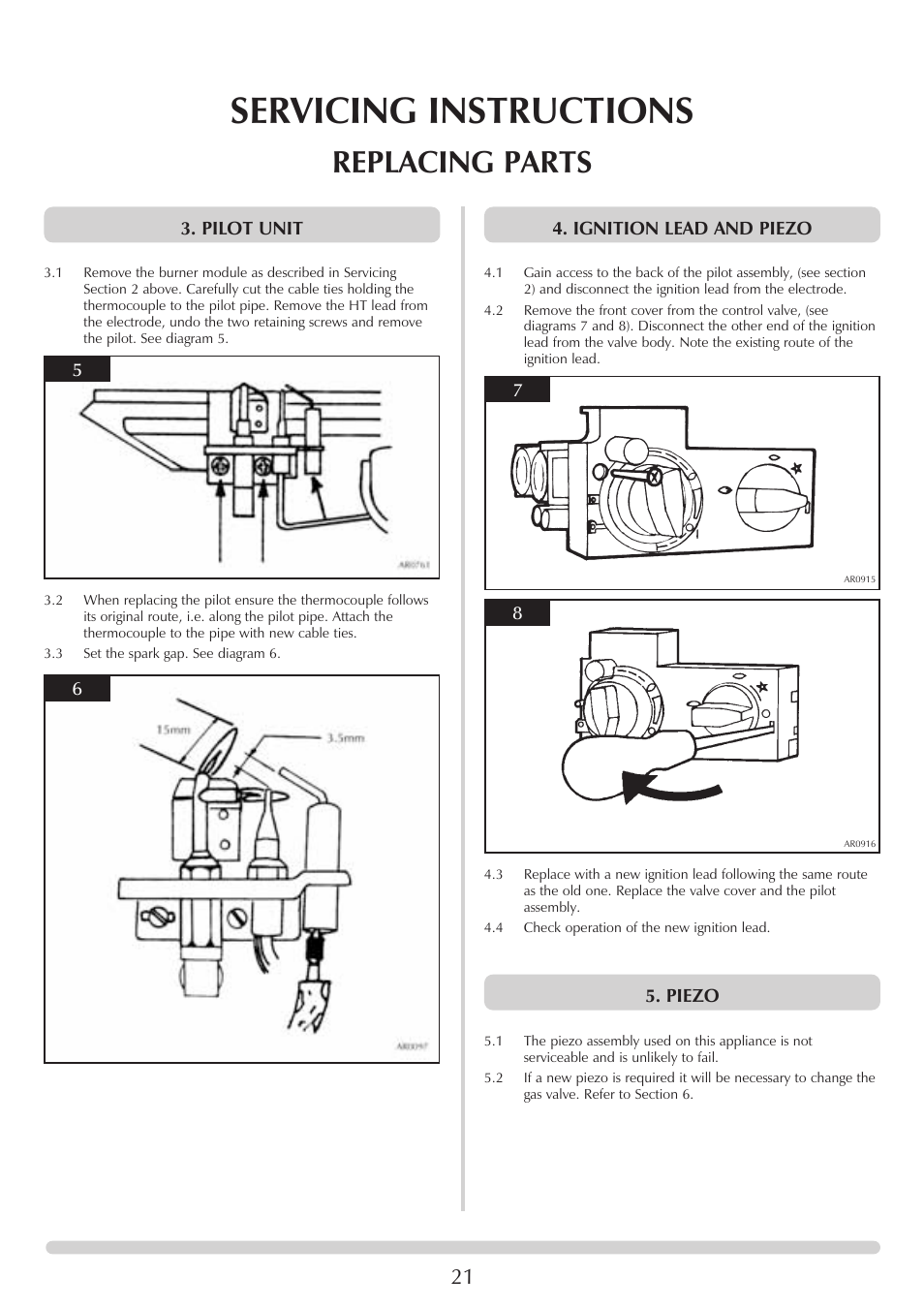 Servicing instructions, Replacing parts | Stovax 8542-P8542 User Manual | Page 21 / 28