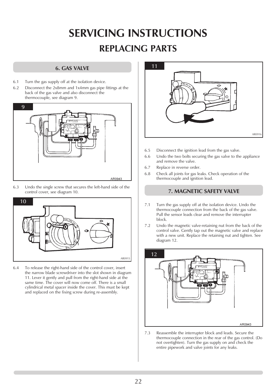 Servicing instructions, Replacing parts | Stovax 8542-P8542 User Manual | Page 22 / 28