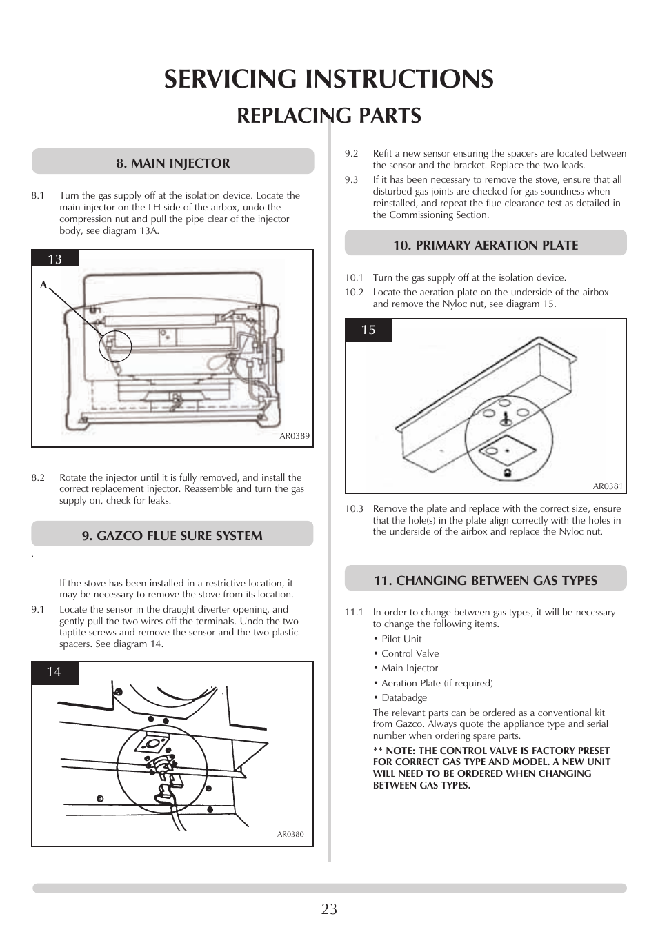 Servicing instructions, Replacing parts | Stovax 8542-P8542 User Manual | Page 23 / 28