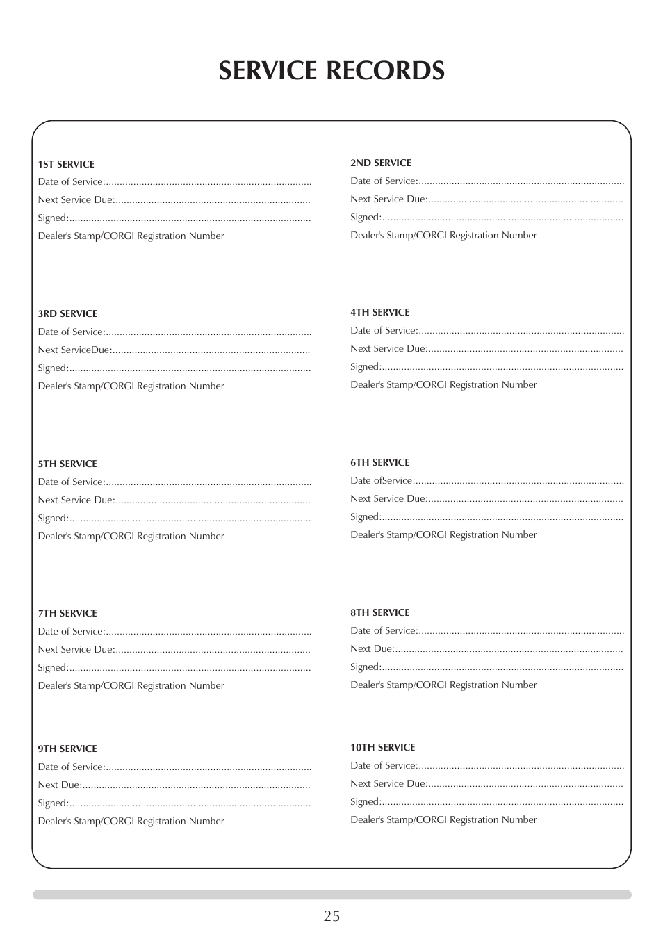 Service records | Stovax 8542-P8542 User Manual | Page 25 / 28