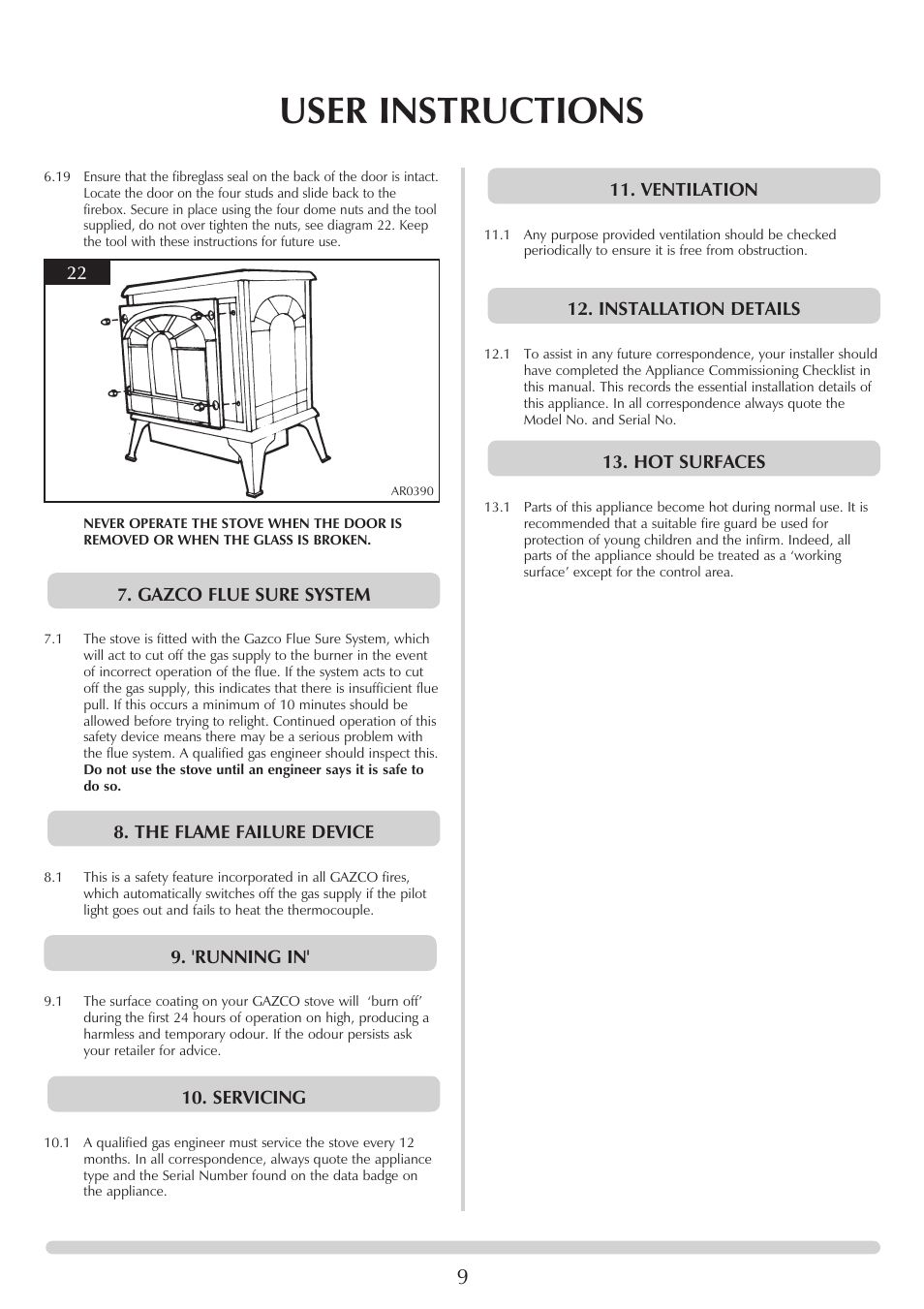 User instructions | Stovax 8542-P8542 User Manual | Page 9 / 28